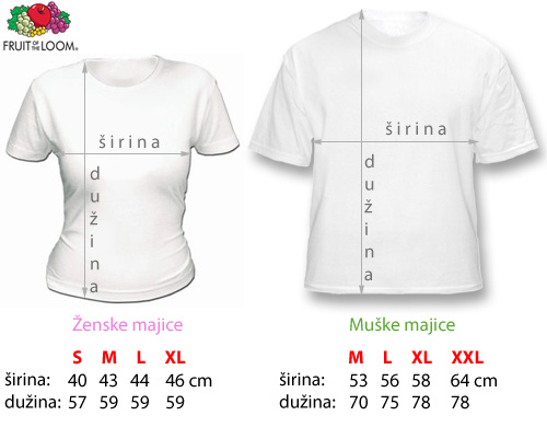 dimenzije majica u centimetrima