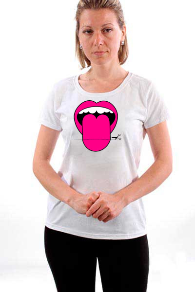 Pink Tongue / Simpatična simbol za cenzuru. Ogromna &scaron;tampa preko cele prednje strane majice.
